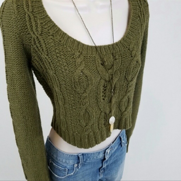 Guinevere green cropped alpaca / Marino wool sweater size XS Anthropology - Picture 2 of 10